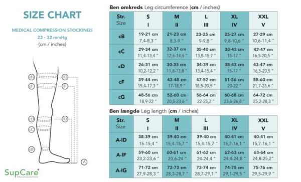 Supcare kompressionsstrømper, kompressionsniveau 2. Sort med striber - Image 2