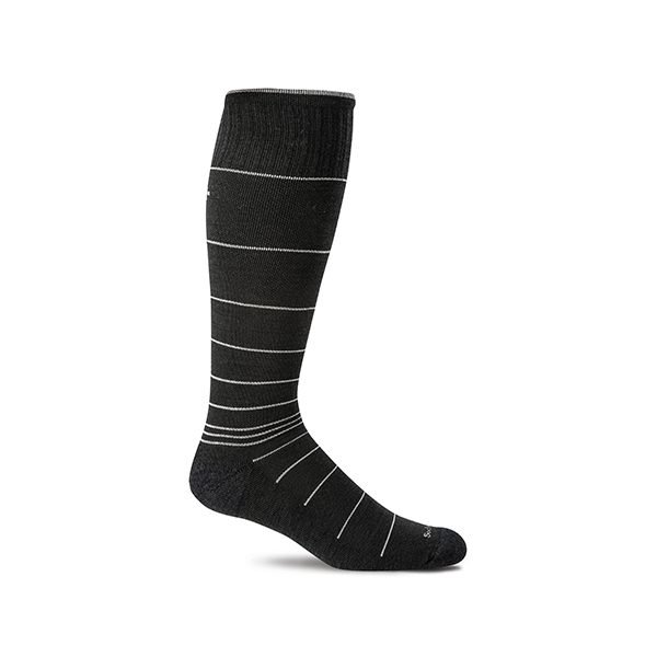 Sockwell støttestrømpe af merinould og bambus. Sort med grå striber.