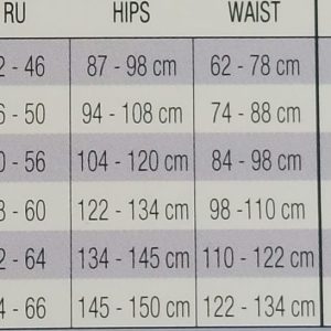 size chart shapewear nederdel cette