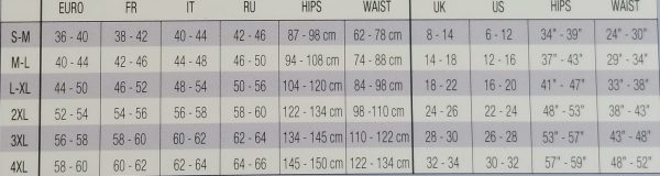 size chart shapewear nederdel cette